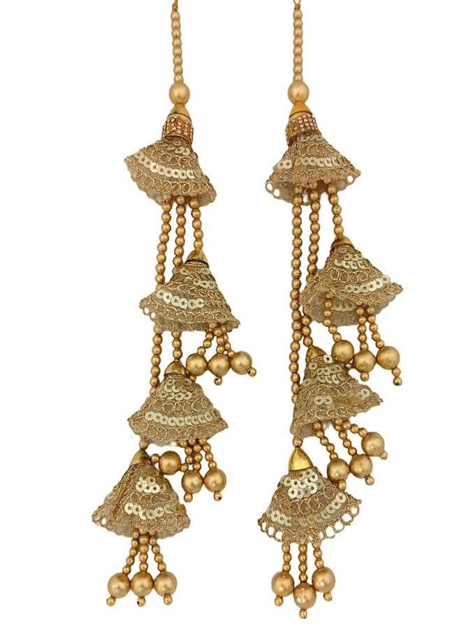 Shoppingover Golden latkan for Lehenga Heavy and Long Hand Made Blouse Tassels (Pack of 2 Latkans) - Image 1